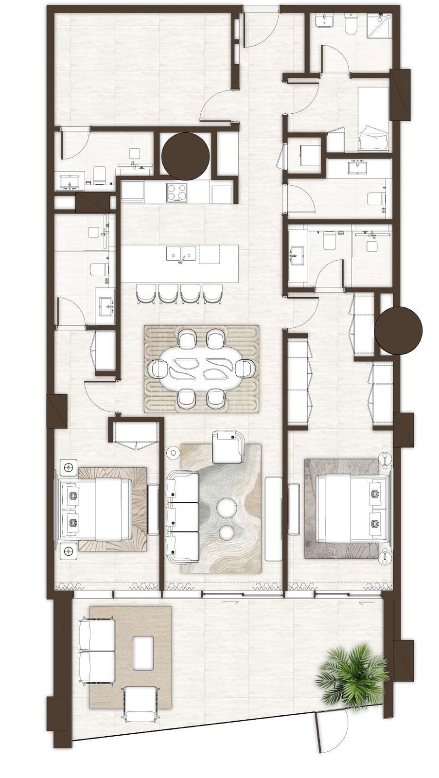La Mer by Elie Saab 2-bedroom Type 03 with Maid + Study apartment floor plan, 2,225 sq ft.