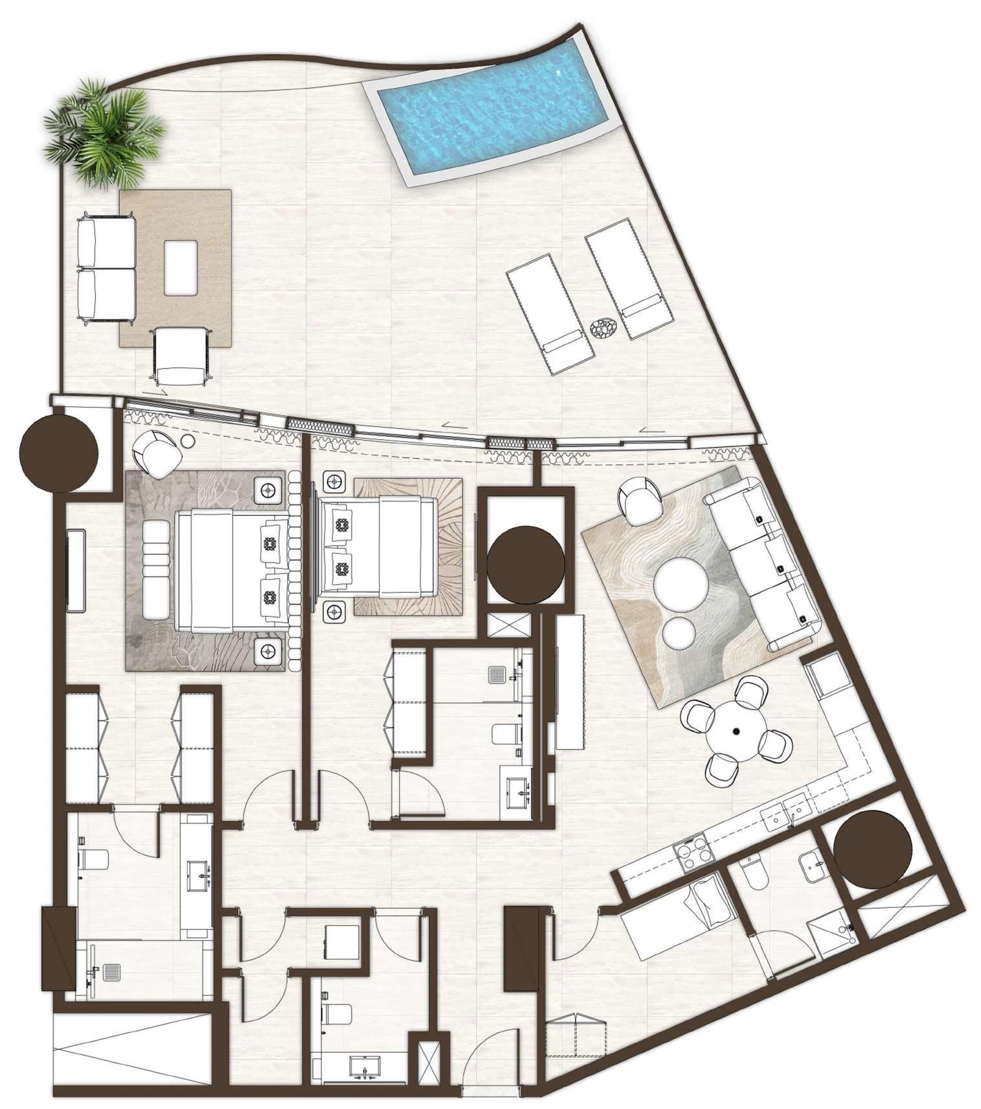 La Mer by Elie Saab 2-bedroom Chalet Type 01 apartment floor plan in Isle 3, 2,400 sq ft.