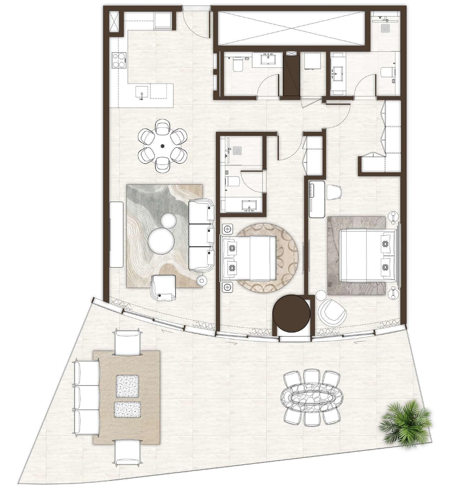 La Mer by Elie Saab 2-bedroom Type 03 & 03A apartment floor plan in Isle 1, Isle 2 and Isle 3, 2,067 sq ft.