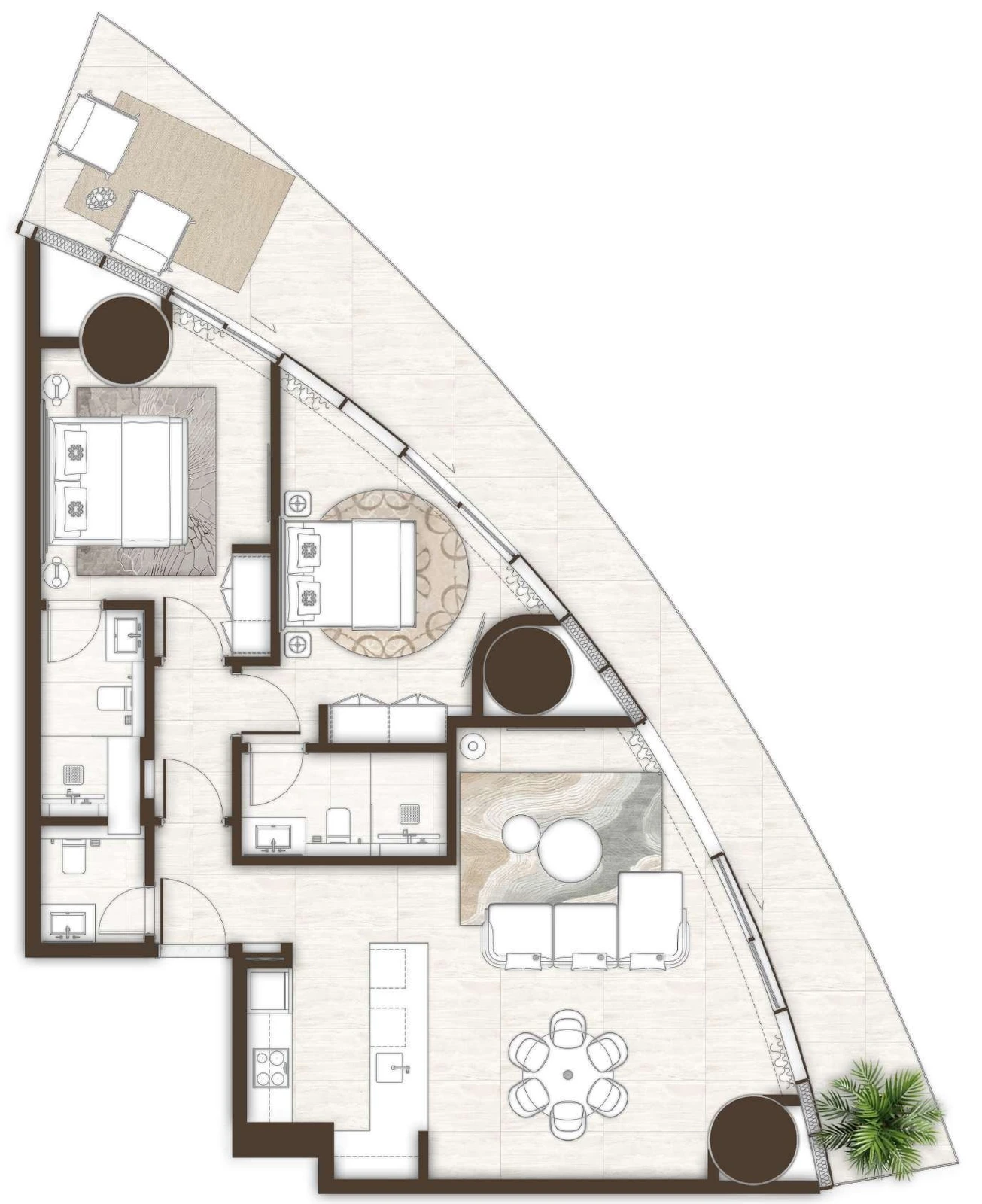 La Mer by Elie Saab 2-bedroom Type 01 & 01A apartment floor plan in Isle 1, Isle 2 and Isle 3, 1,617 sq ft.