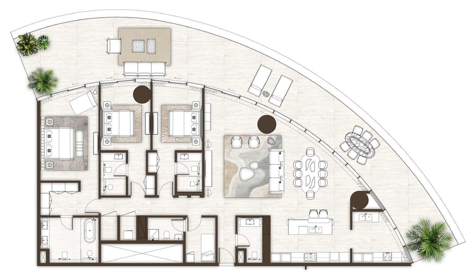 La Mer by Elie Saab 3-bedroom Type 02 with Maid + Pool apartment floor plan in Isle 1 and Isle 3, 3,800 sq ft.