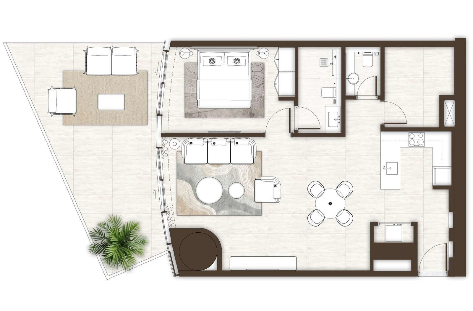 La Mer by Elie Saab 1-bedroom Type 05 & 05A apartment floor plan in Isle 2 and Isle 3, 1,334 sq ft.
