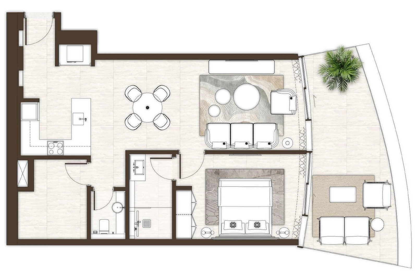 La Mer by Elie Saab 1-bedroom Type 02 & 02A apartment floor plan in Isle 1, Isle 2 and Isle 3, 1,108 sq ft.