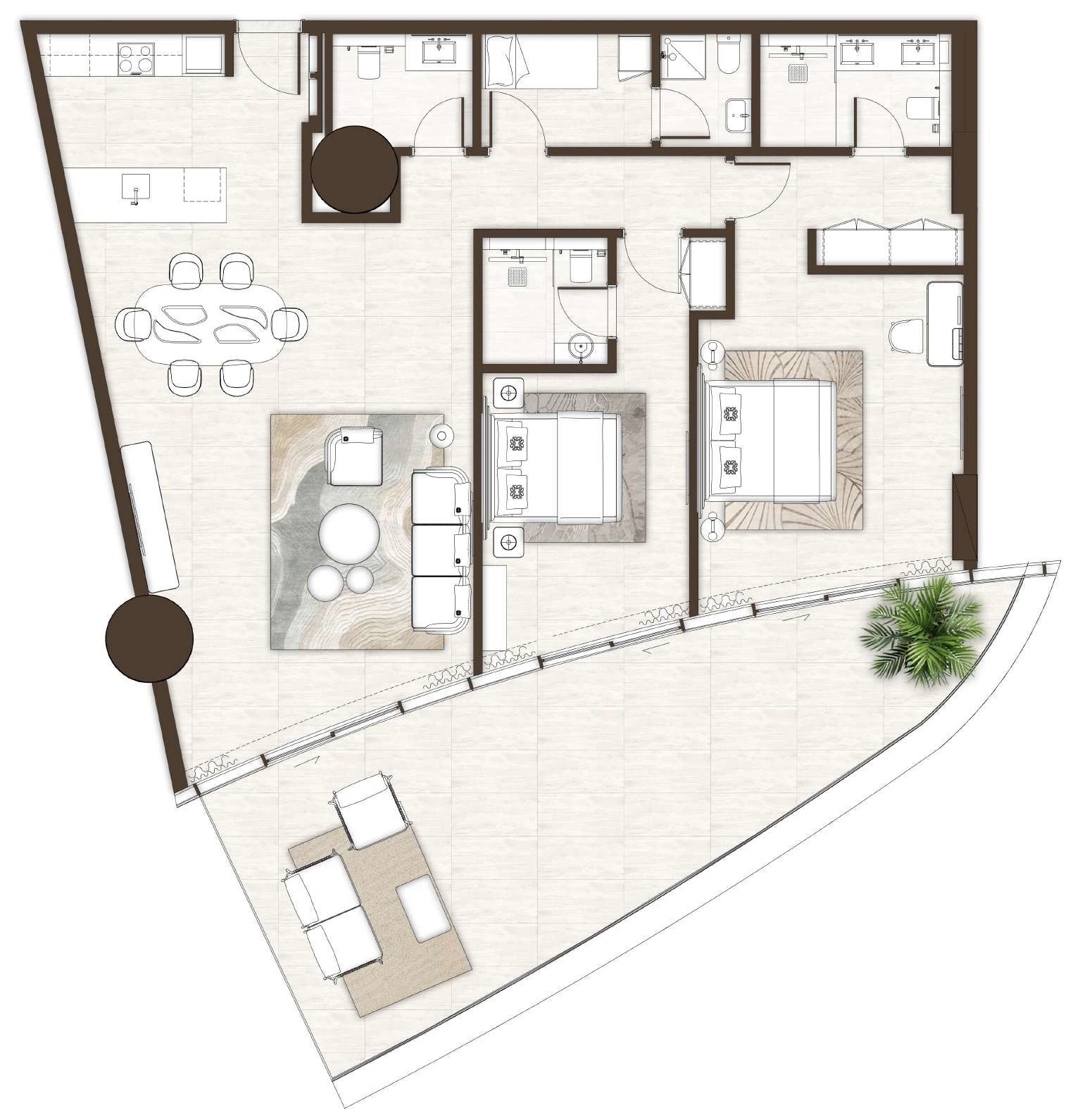 La Mer by Elie Saab 2-bedroom Type 04 & 04A with Maid apartment floor plan in Isle 2 and Isle 3, 1,108 sq ft.