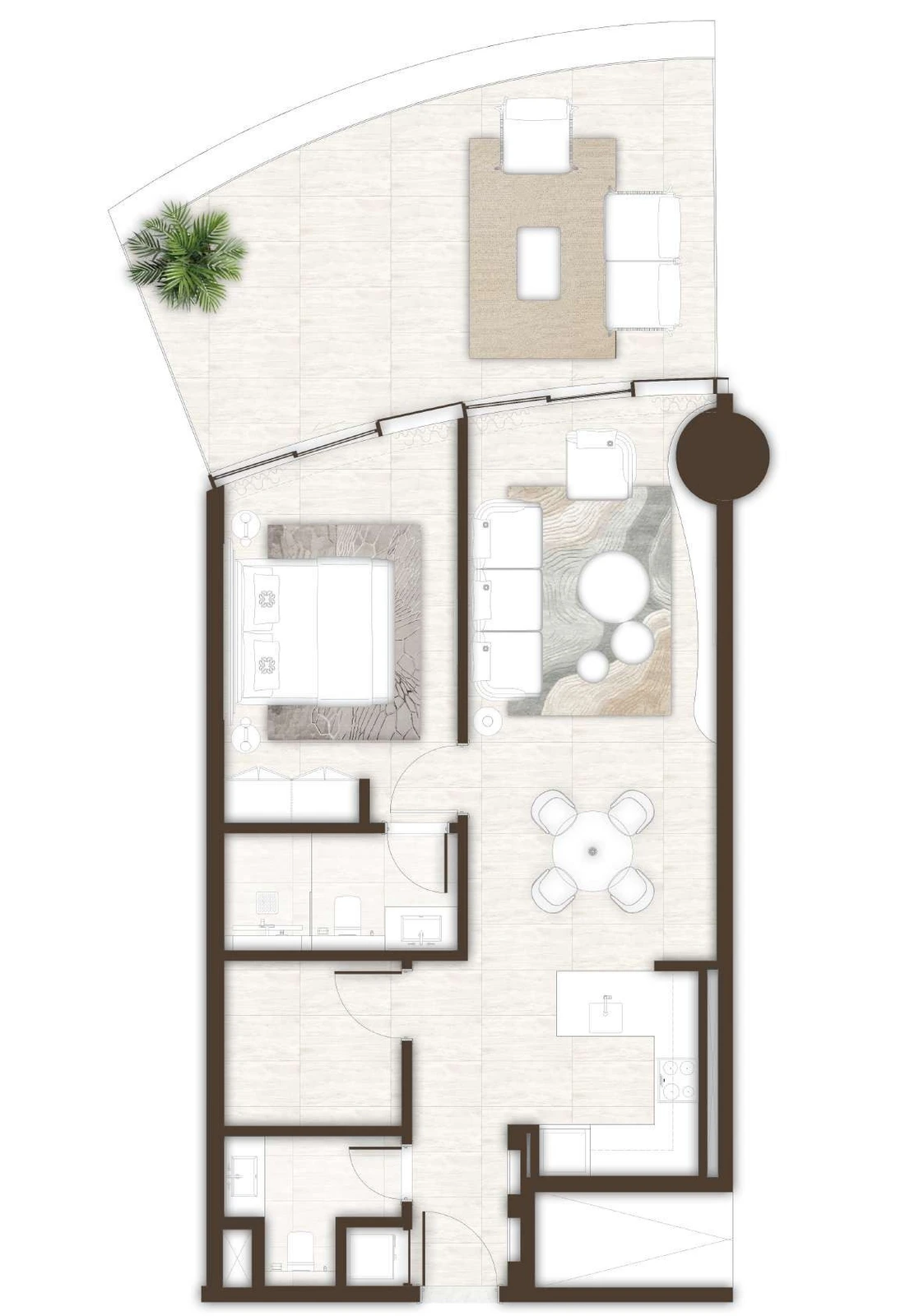 La Mer by Elie Saab 1-bedroom Type 01 & 01A apartment floor plan in Isle 1, Isle 2 and Isle 3, 1,153 sq ft.