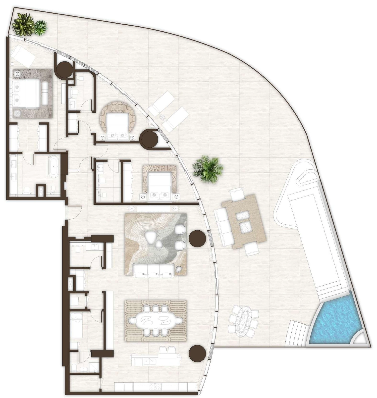 La Mer by Elie Saab 3-bedroom Type 01 with Maid + Pool apartment floor plan in Isle 2, 3,961 sq ft.