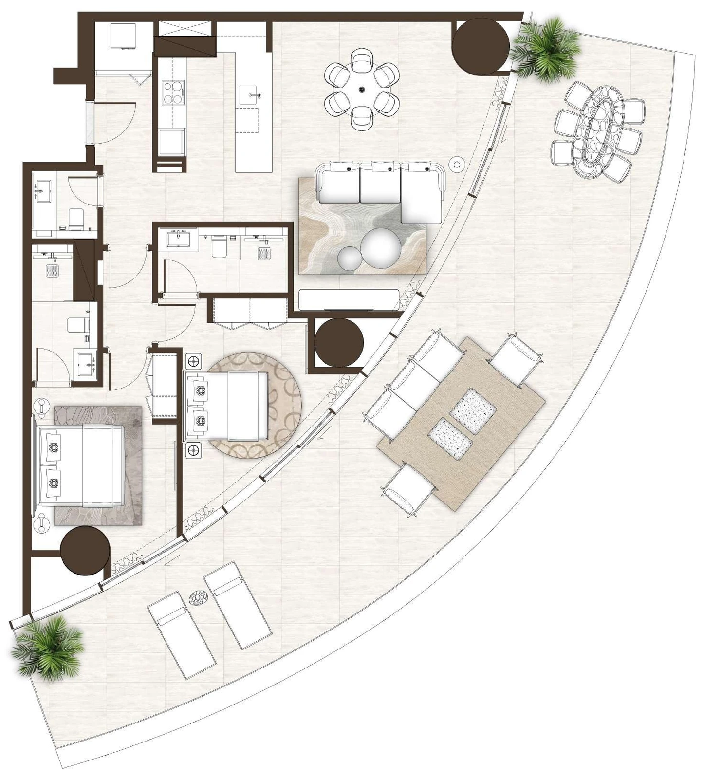 La Mer by Elie Saab 2-bedroom Type 02 & 02A apartment floor plan in Isle 1, Isle 2 and Isle 3, 2,214 sq ft.