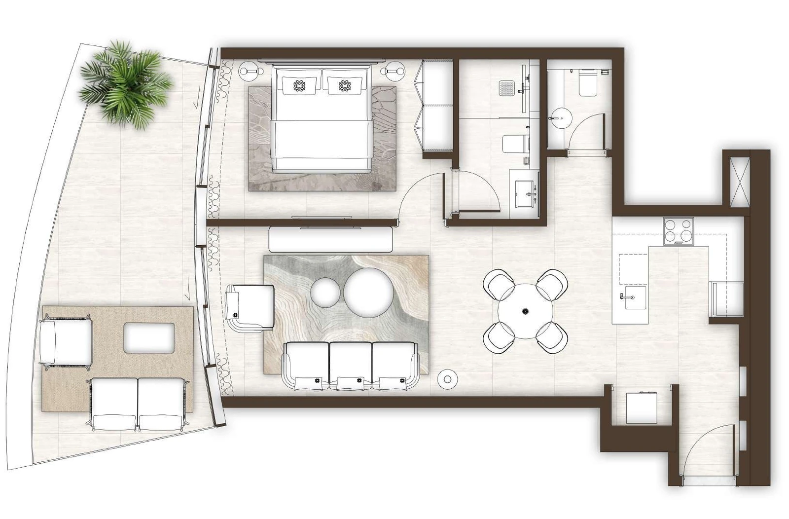 La Mer by Elie Saab 1-bedroom Type 06 & 06A apartment floor plan in Isle 1, Isle 2 and Isle 3, 1,098 sq ft.