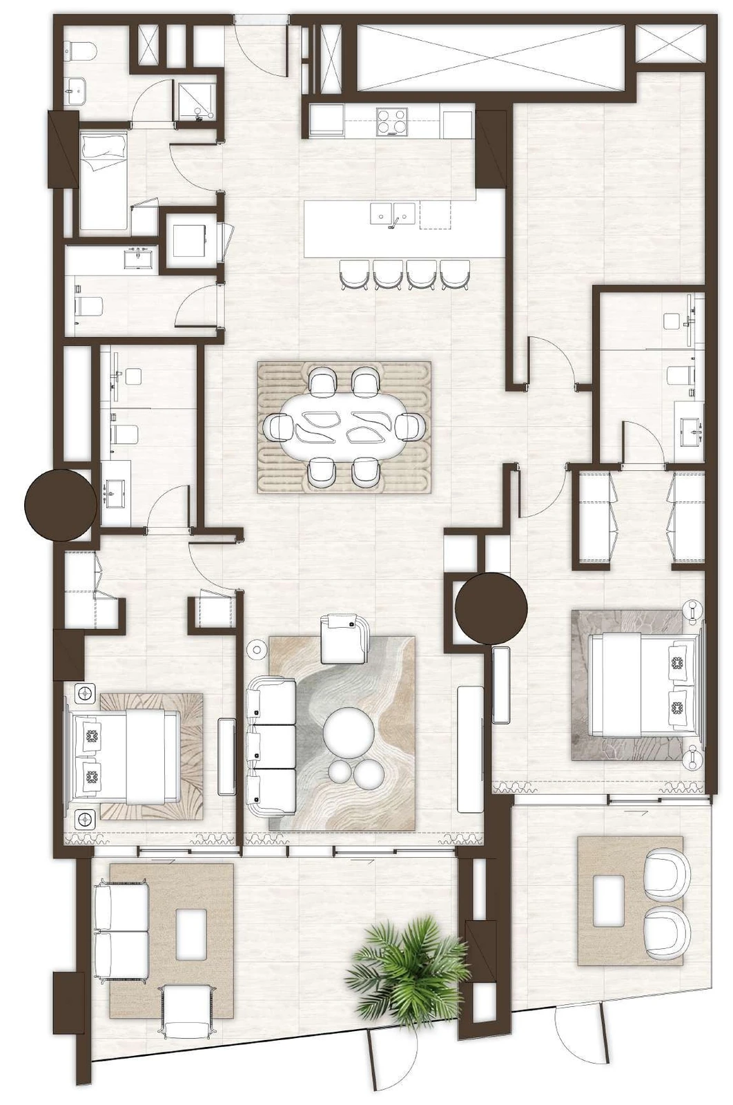 La Mer by Elie Saab 2-bedroom Type 02 with Maid + Study apartment floor plan in Isle 1, 2,557 sq ft.