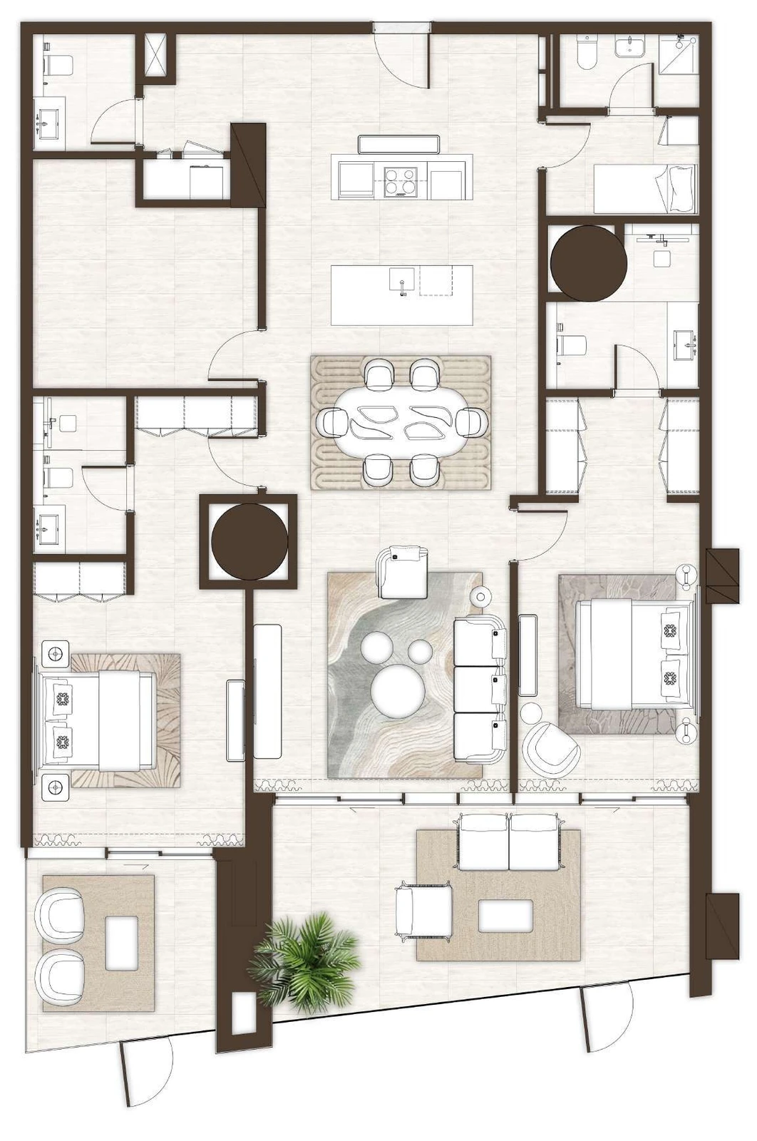 La Mer by Elie Saab 2-bedroom Type 01 with Maid + Study apartment floor plan in Isle 1, 2,411 sq ft.