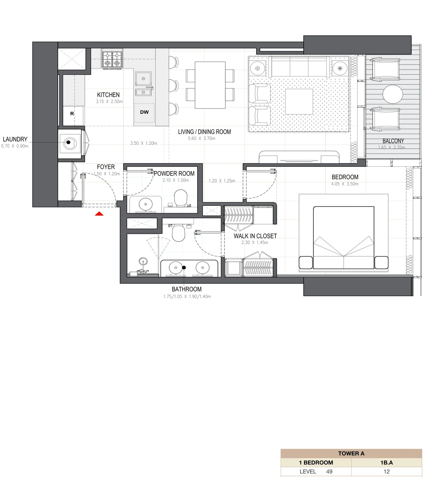 Linar by Alef 1-bedroom Tower A 1 Bedroom 1B.A apartment floor plan, 827.85 sq ft.