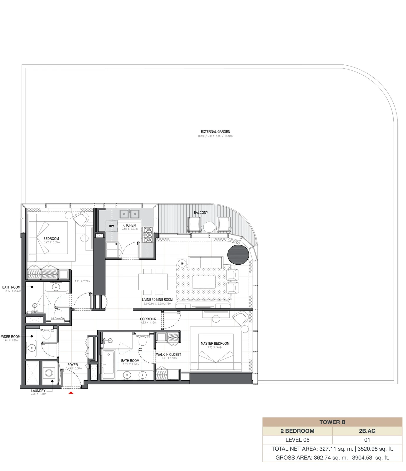 Linar by Alef 2-bedroom Tower B 2 Bedroom 2B.AG apartment floor plan, 3,520.98 sq ft.
