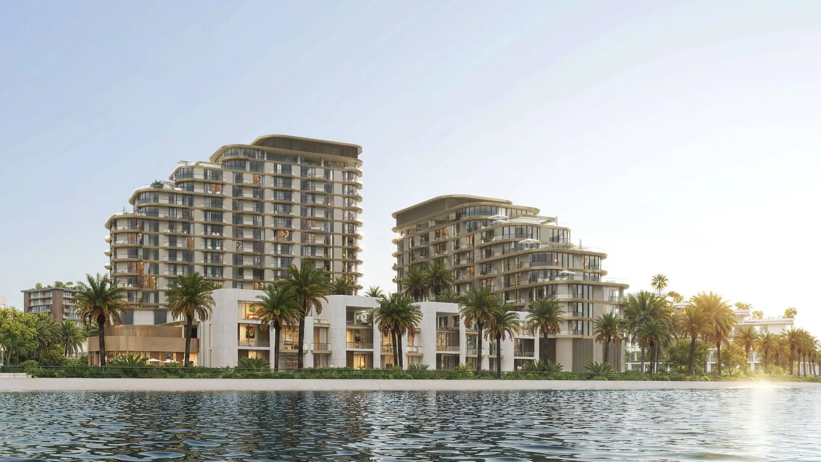 Mirasol II twin residential towers viewed from the water
