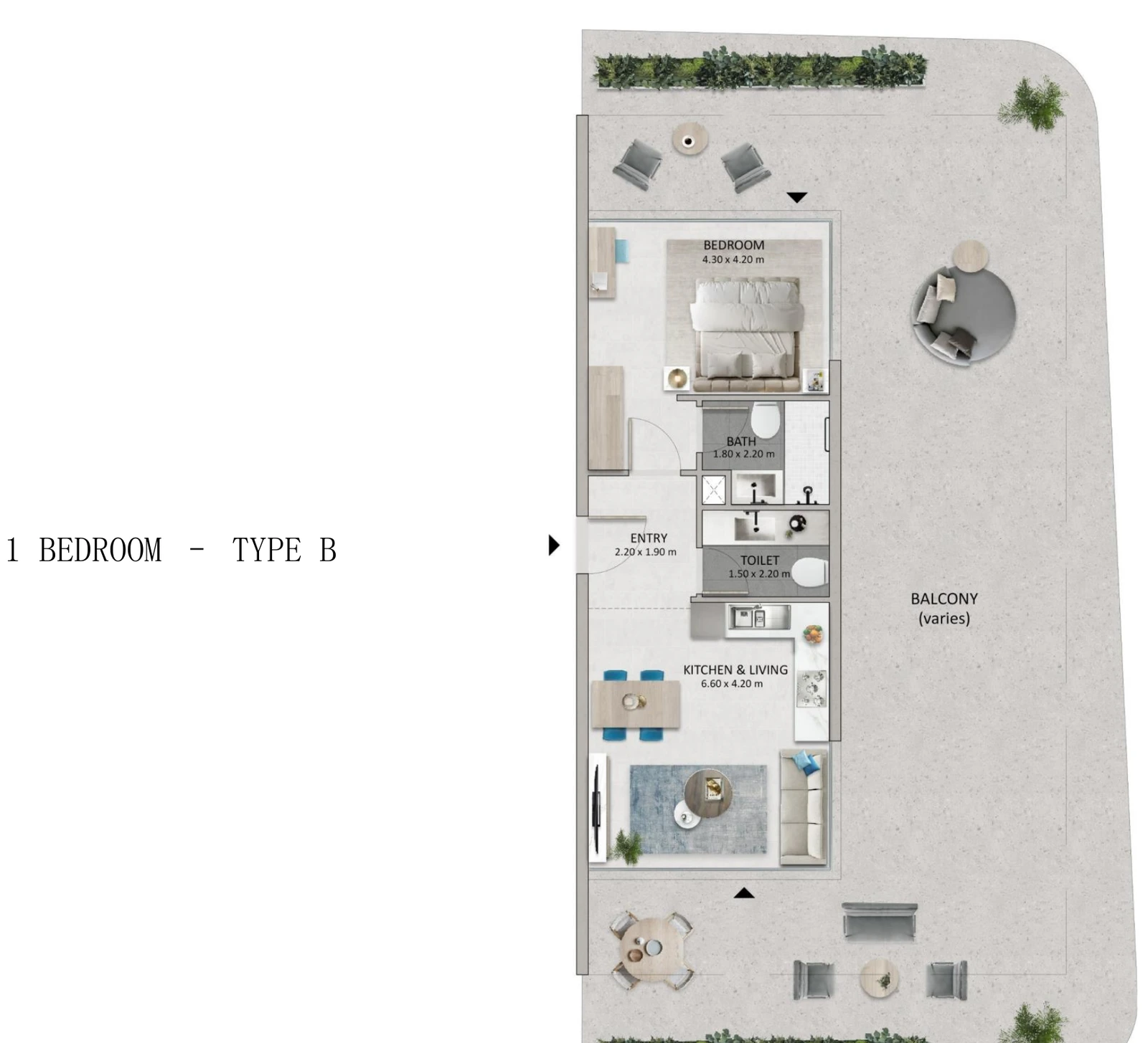 Mayyas at The Bay 1-bedroom Type B apartment floor plan, 559 sq ft