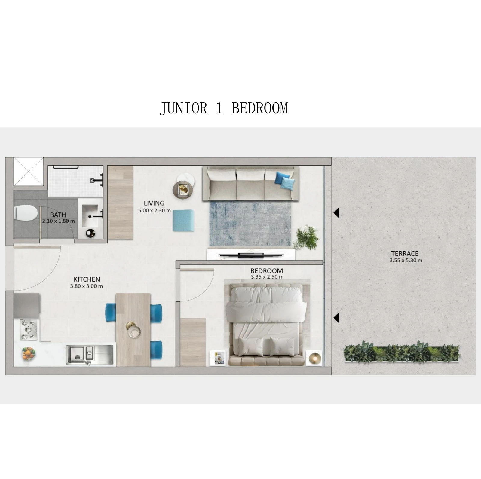 Mayyas at The Bay 1-bedroom Junior apartment floor plan, 420 sq ft
