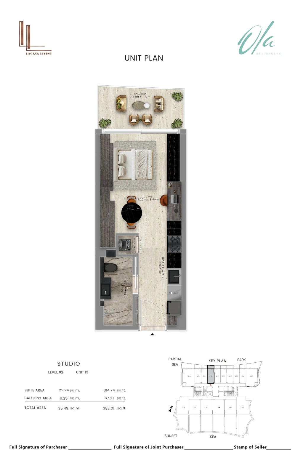 Ola Residences studio Level 2 Unit 13 apartment floor plan, 382.01 sq ft