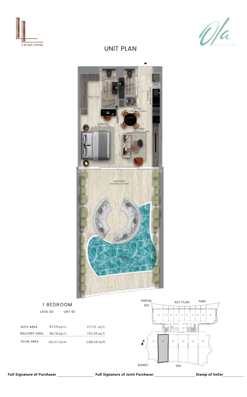 Ola Residences 1-bedroom Level 2 Unit 02 Private Pool apartment floor plan, 1,318.25 sq ft