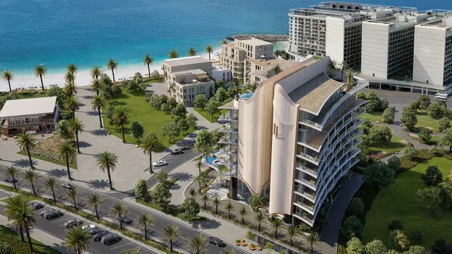 Aerial view of Ola Residences beside the shoreline of Al Marjan Island