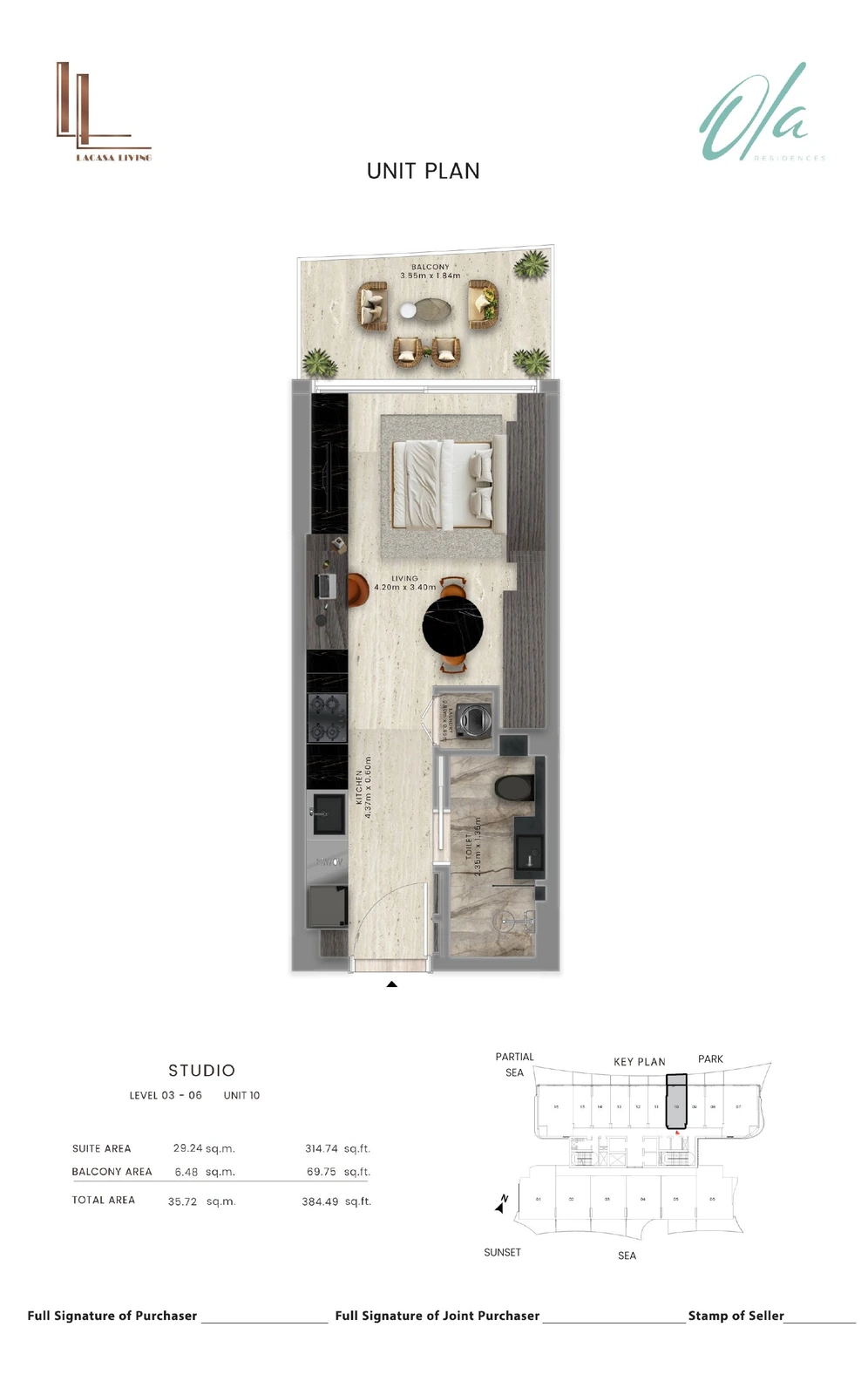 Ola Residences studio Levels 3-6 Unit 10 apartment floor plan, 384.49 sq ft