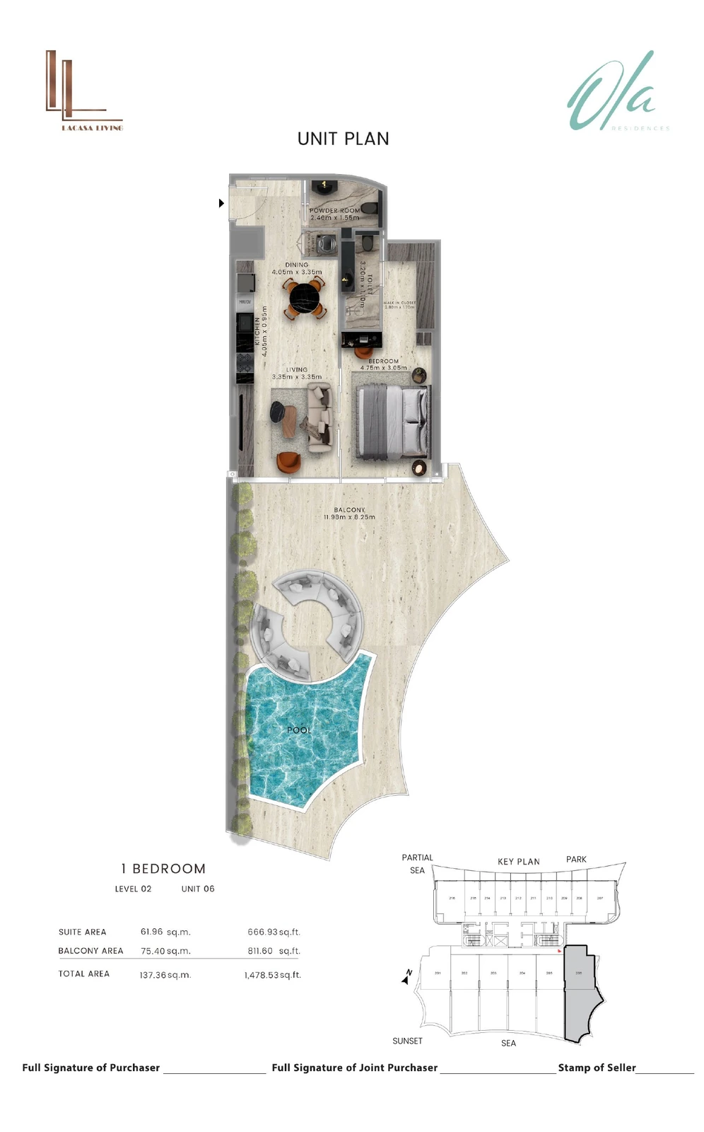 Ola Residences 1-bedroom Level 2 Unit 06 Private Pool apartment floor plan, 1,478.53 sq ft