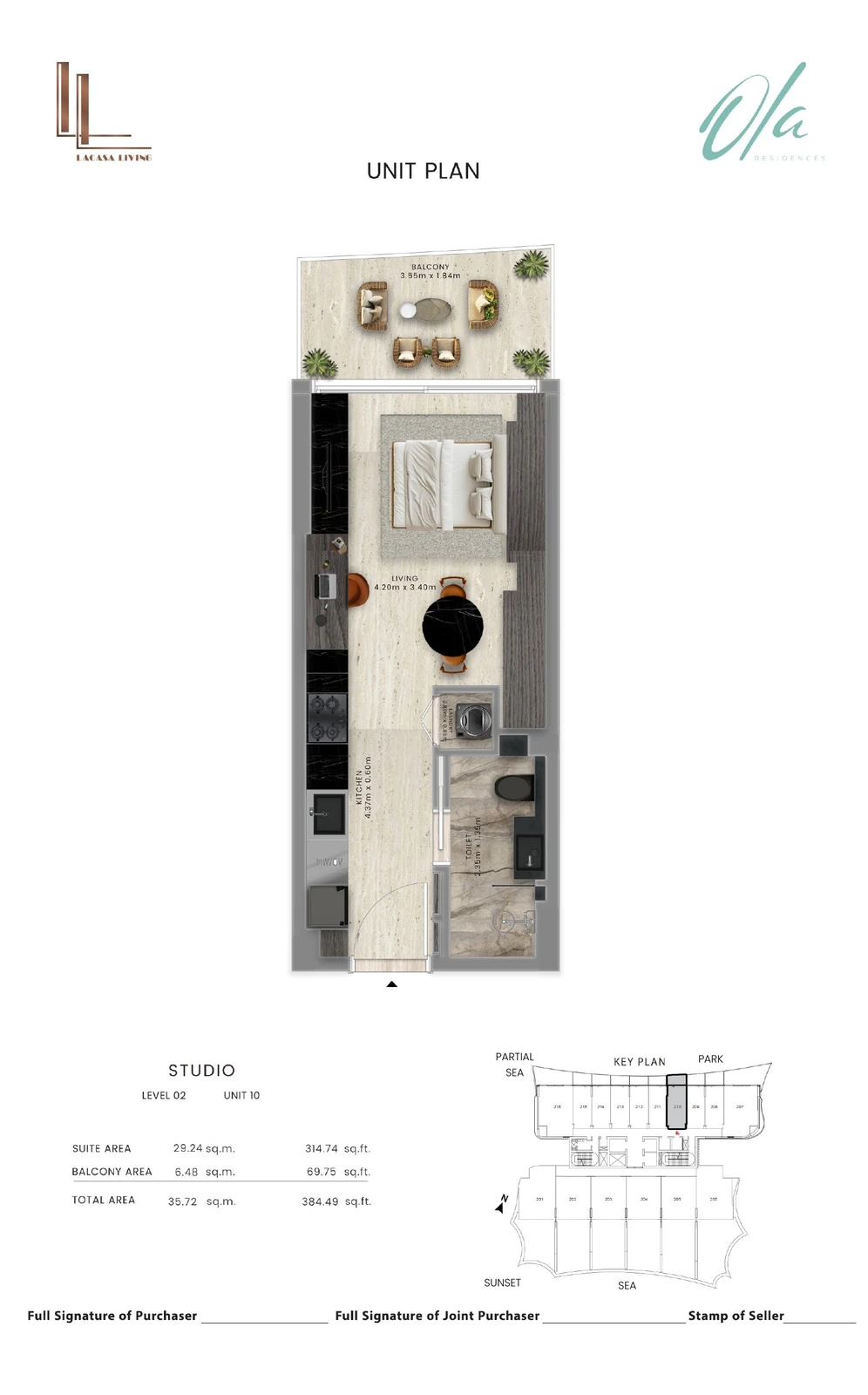 Ola Residences studio Level 2 Unit 10 apartment floor plan, 384.49 sq ft
