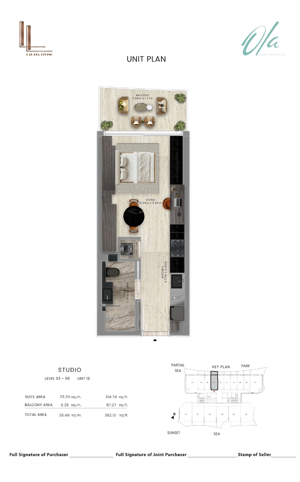 Ola Residences studio Levels 3-6 Unit 13 apartment floor plan, 382.01 sq ft