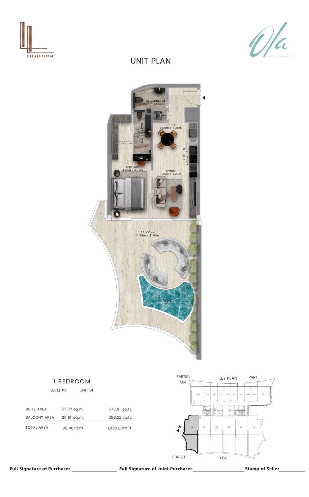 Ola Residences 1-bedroom Level 2 Unit 01 Private Pool apartment floor plan, 1,060.03 sq ft