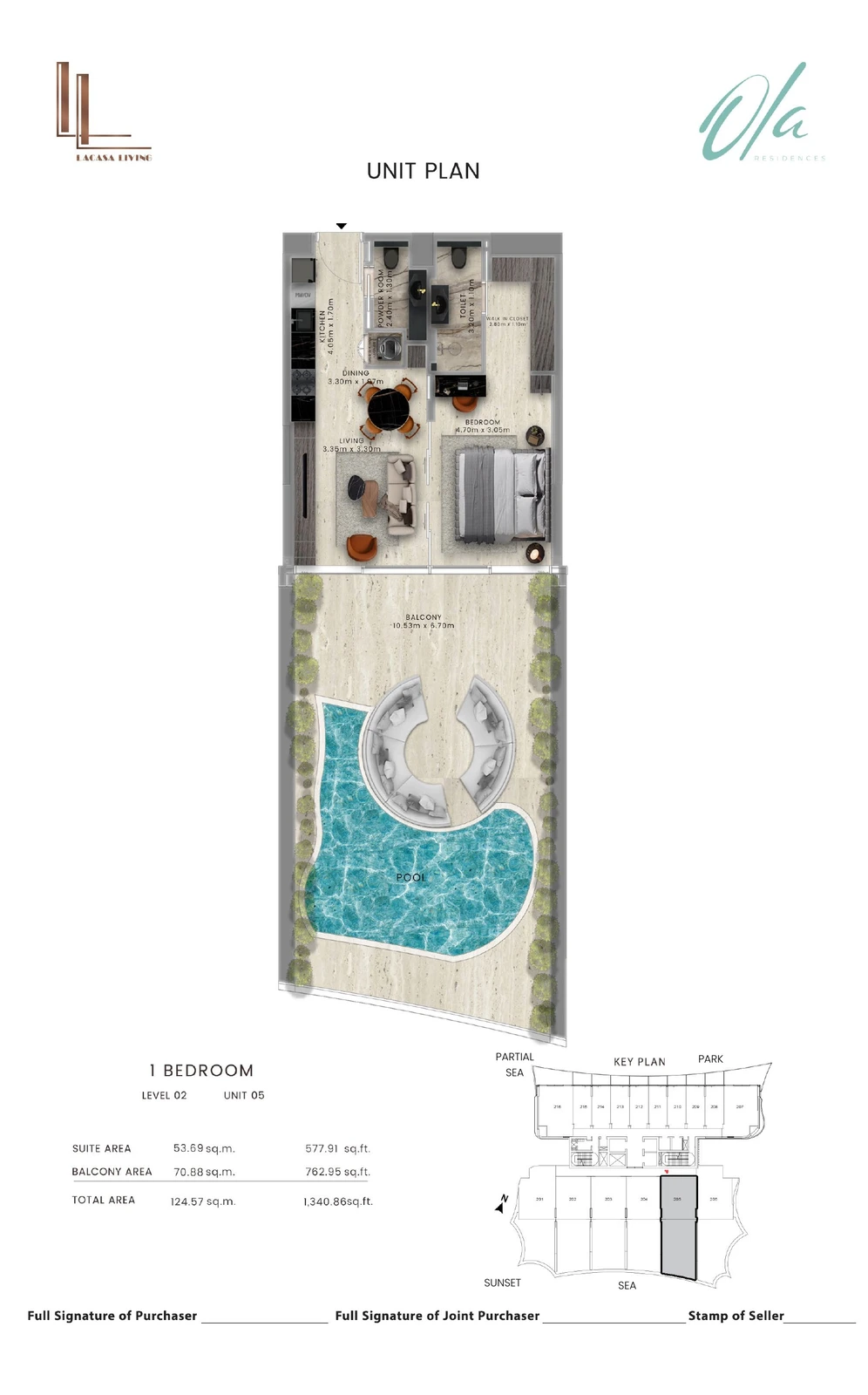 Ola Residences 1-bedroom Level 2 Unit 05 Private Pool apartment floor plan, 1,340.86 sq ft