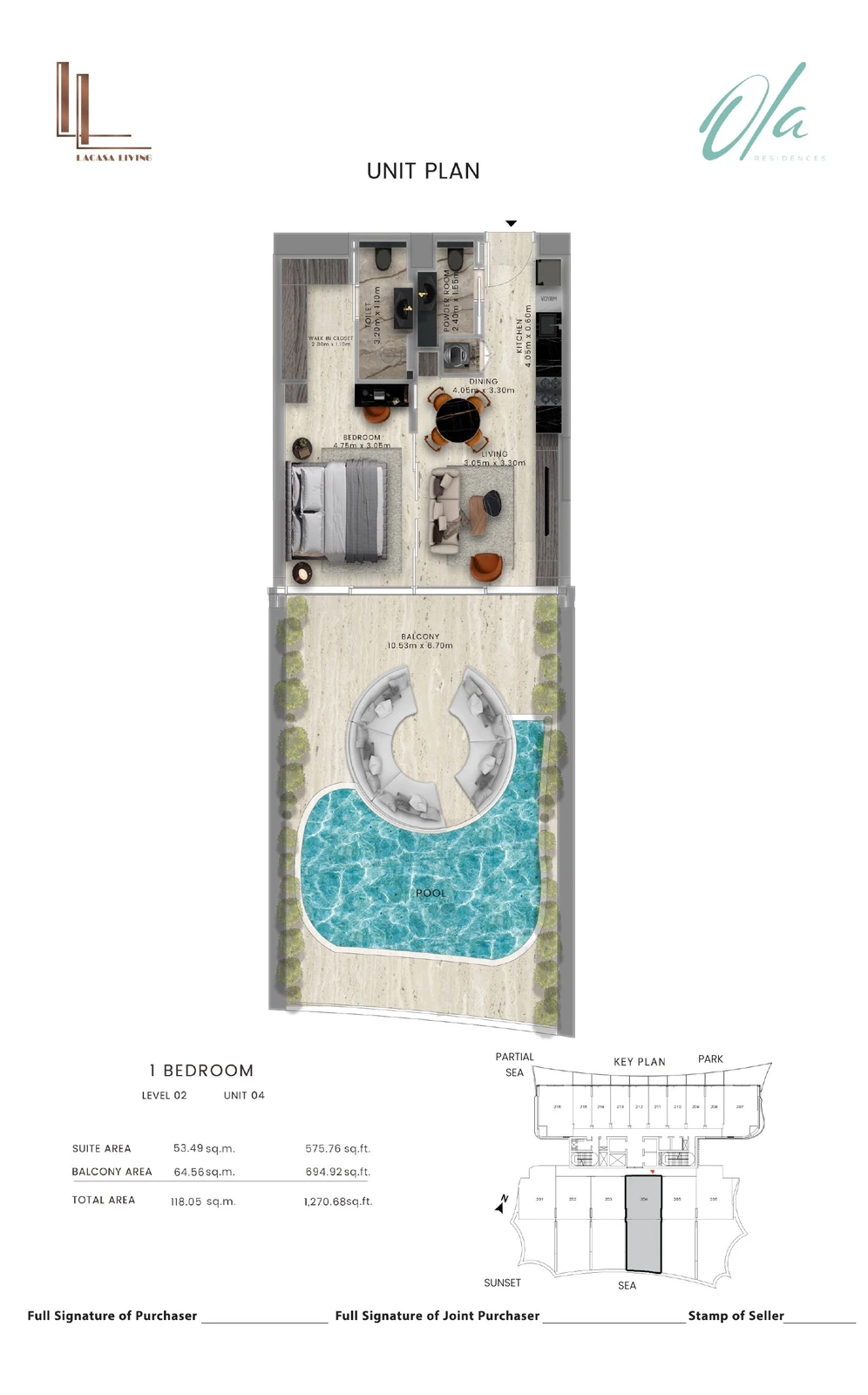 Ola Residences 1-bedroom Level 2 Unit 04 Private Pool apartment floor plan, 1,270.68 sq ft