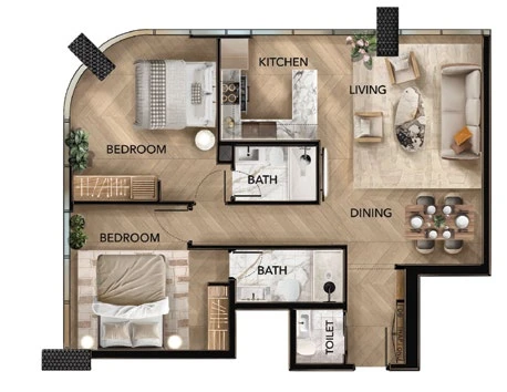 Radiant Bridges 2-bedroom Type A apartment floor plan in Tower C