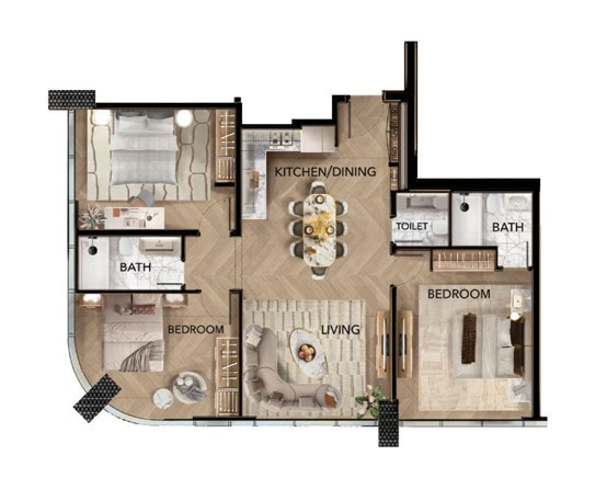 Radiant Bridges 3-bedroom Type A apartment floor plan in Tower C