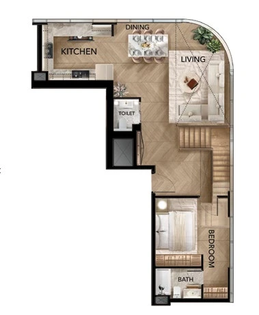 Radiant Bridges 3-bedroom Type A duplex lower-floor plan in Tower C