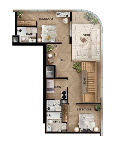 Radiant Bridges 3-bedroom Type A duplex upper-floor plan in Tower C