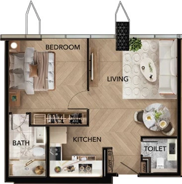 Radiant Bridges 1-bedroom Type C apartment floor plan in Tower C