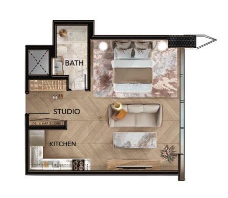 Radiant Bridges studio Type C apartment floor plan in Tower C