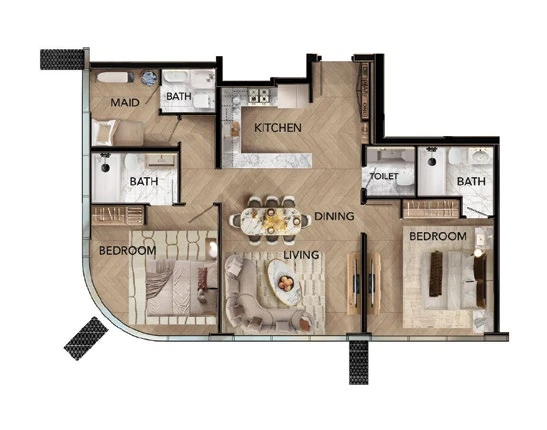 Radiant Bridges 2-bedroom Type B apartment floor plan in Tower C