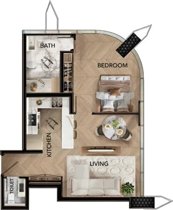 Radiant Bridges 1-bedroom Type B apartment floor plan in Tower C