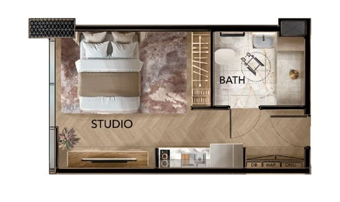 Radiant Bridges studio Type B apartment floor plan in Tower C