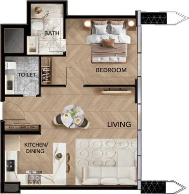 Radiant Bridges 1-bedroom Type D apartment floor plan in Tower C