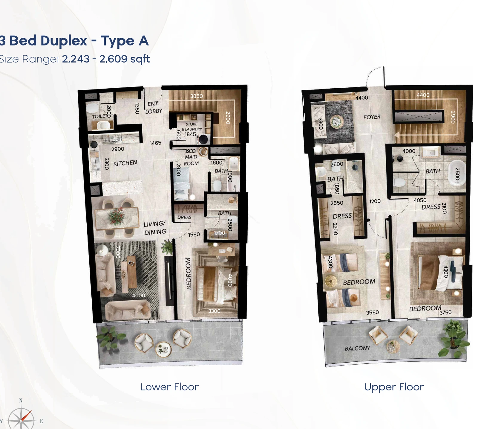 Radiant Waves 3-bedroom Type A Canal Residence duplex floor plan in Radiant Waves Tower