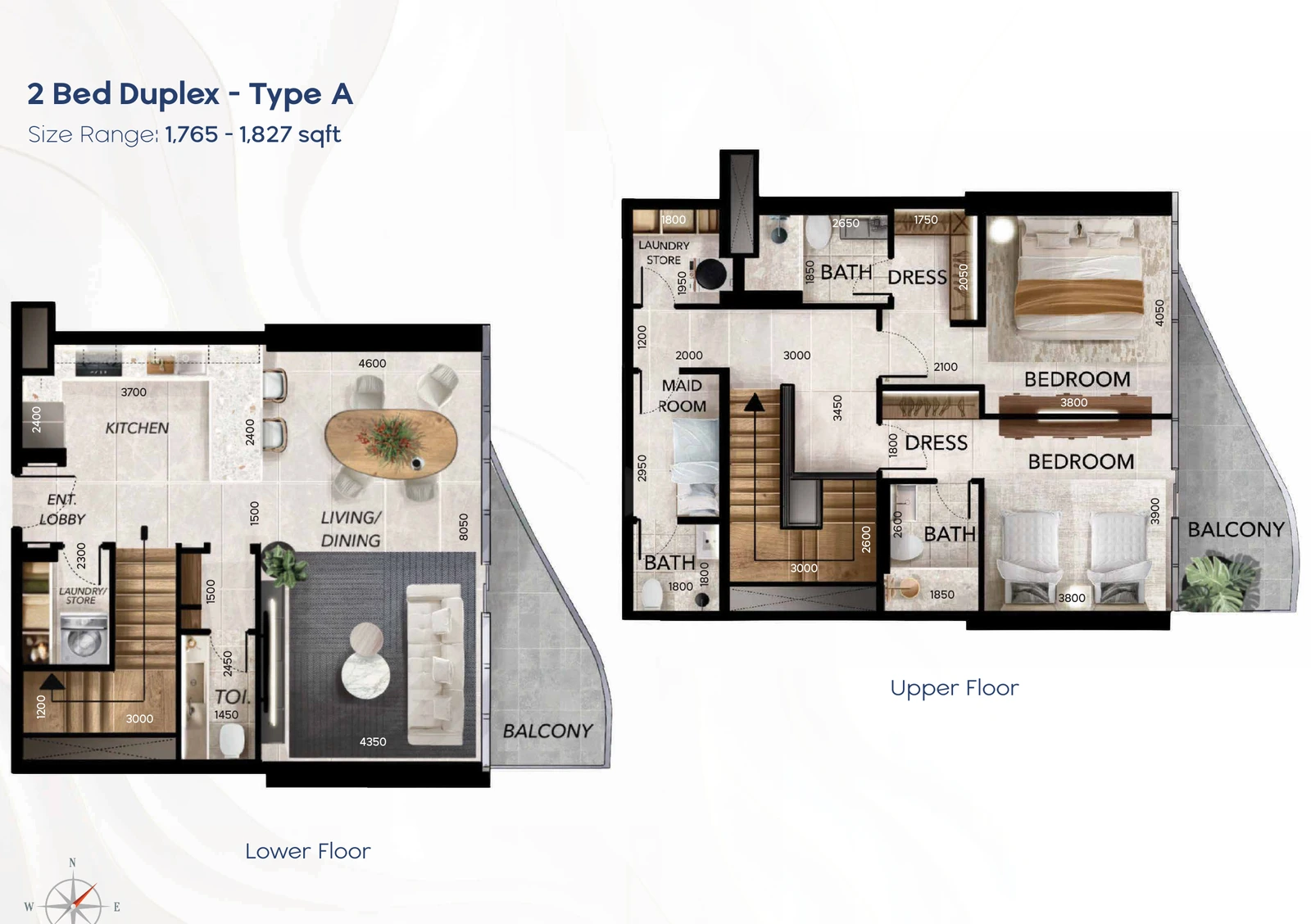 Radiant Waves 2-bedroom Type A duplex Sky Villa floor plan in Radiant Waves Tower