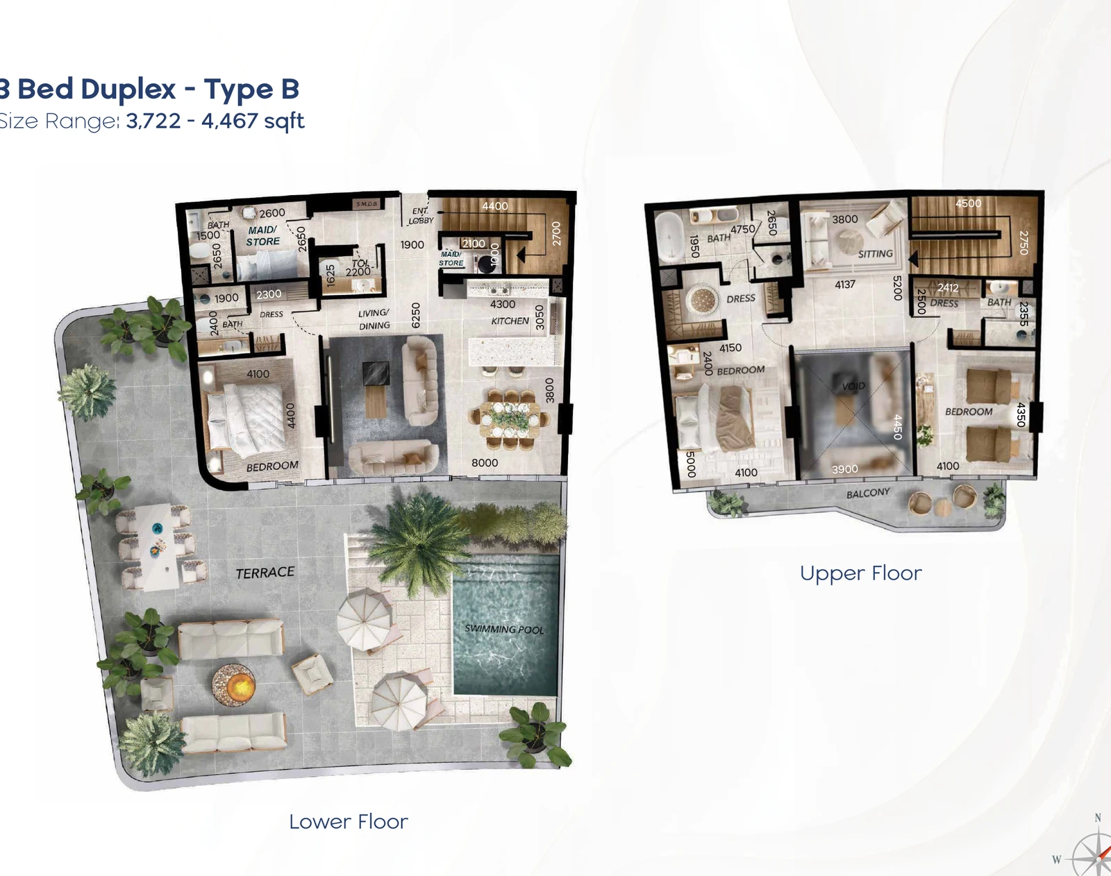 Radiant Waves 3-bedroom Type B Canal Residence duplex floor plan in Radiant Waves Tower