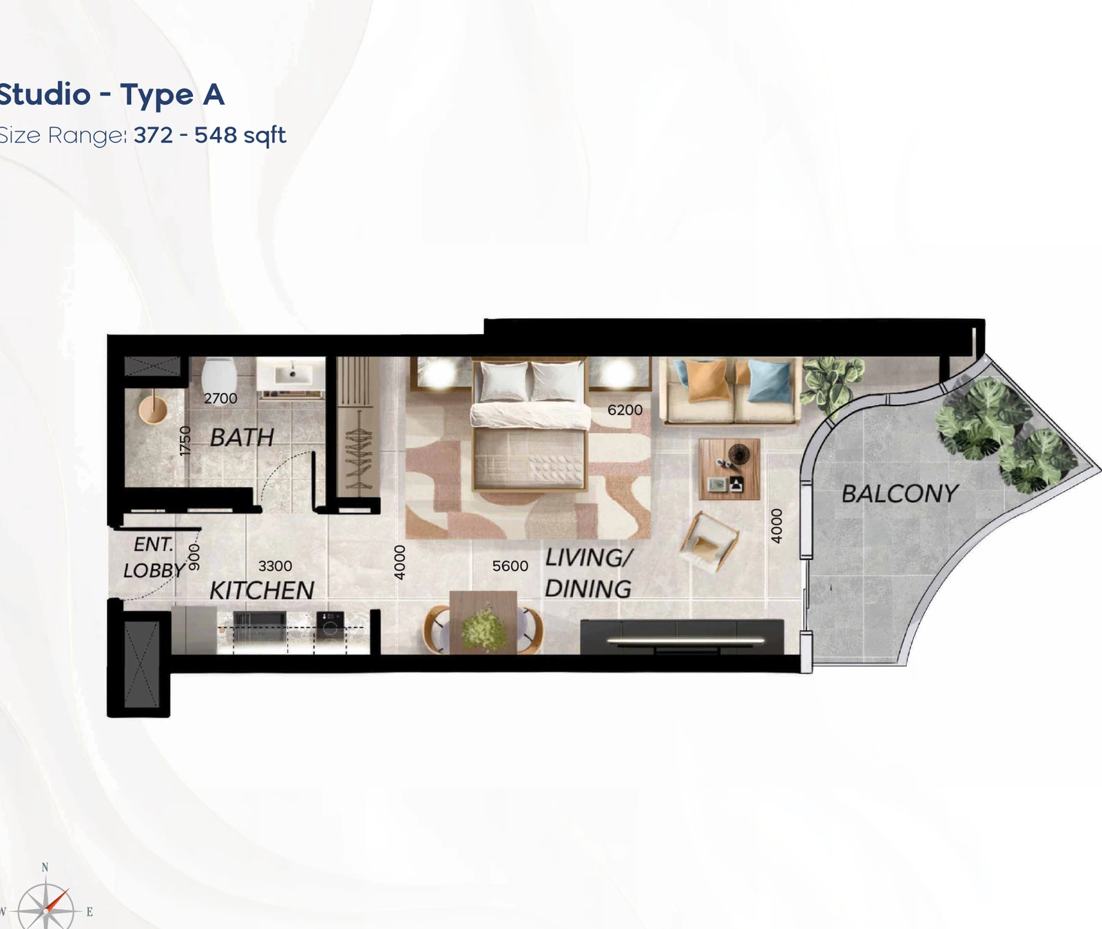 Radiant Waves studio Type A apartment floor plan in Radiant Waves Tower