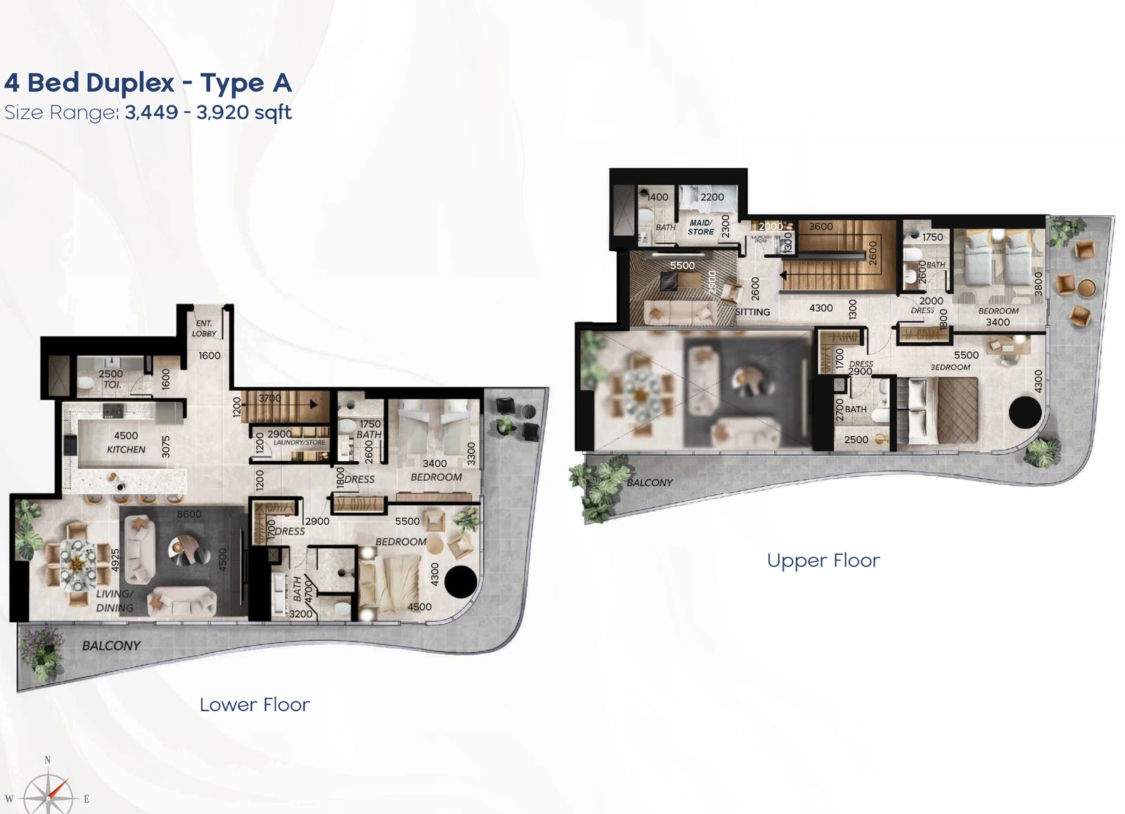 Radiant Waves 4-bedroom Type A duplex Sky Villa floor plan in Radiant Waves Tower