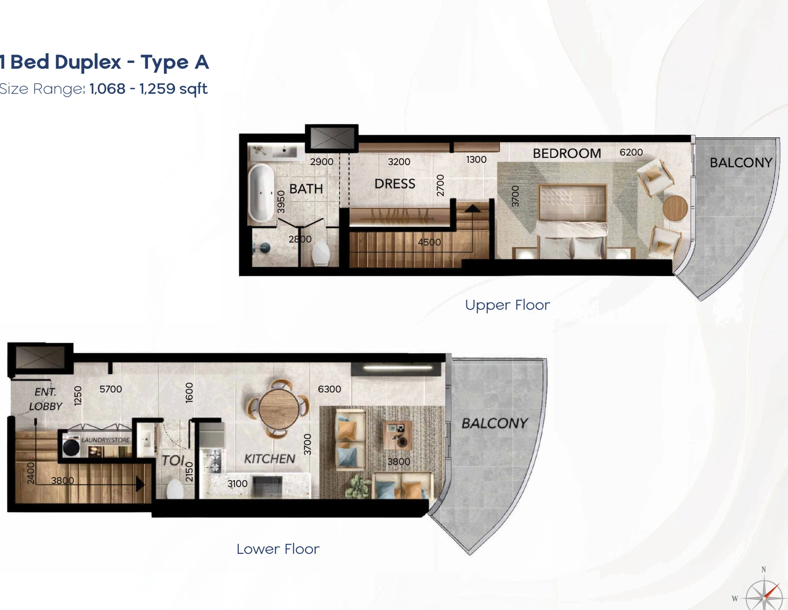 Radiant Waves 1-bedroom Type A duplex Sky Villa floor plan in Radiant Waves Tower