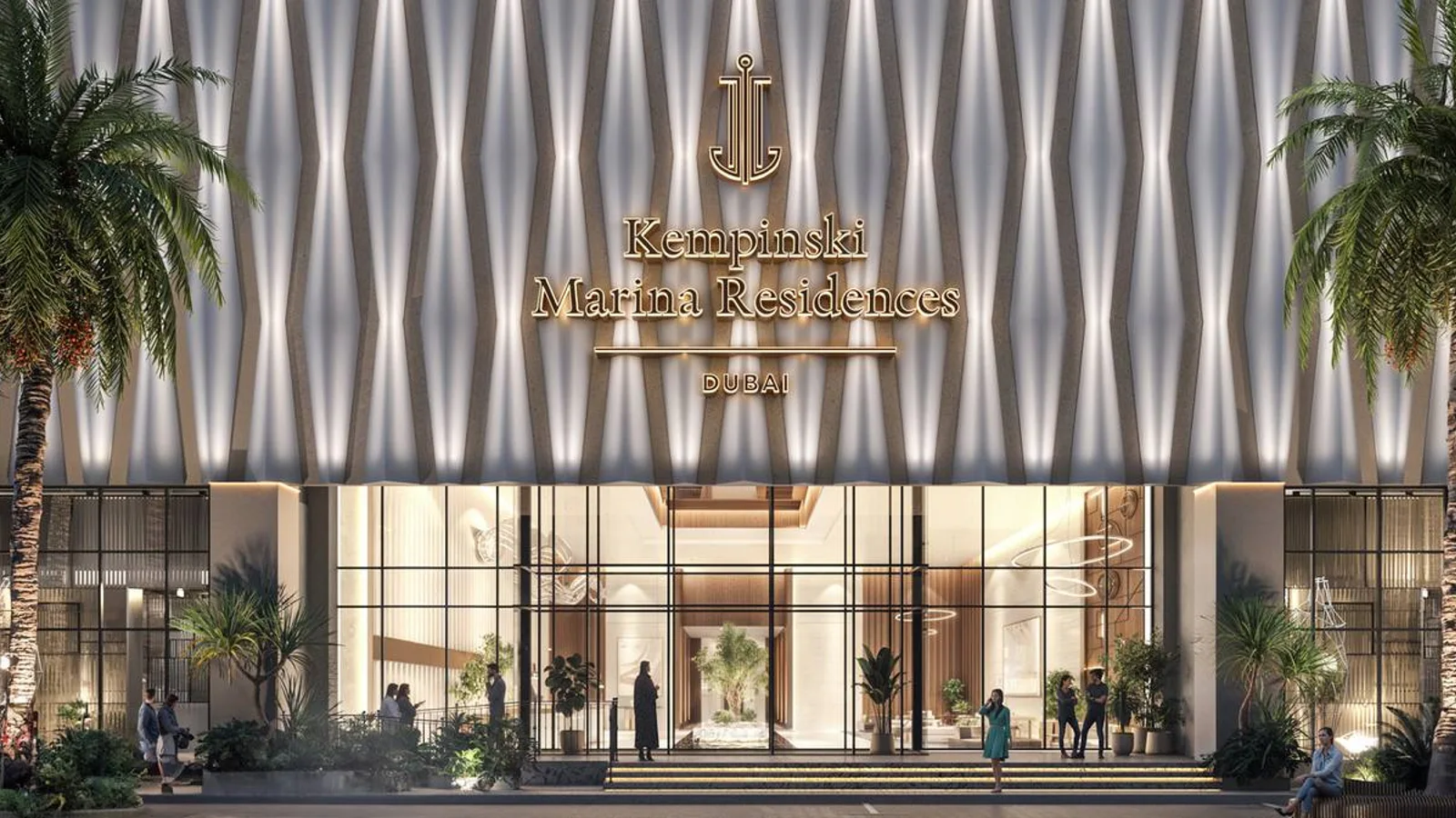 Kempinski Marina Residences entrance with landscaped palms
