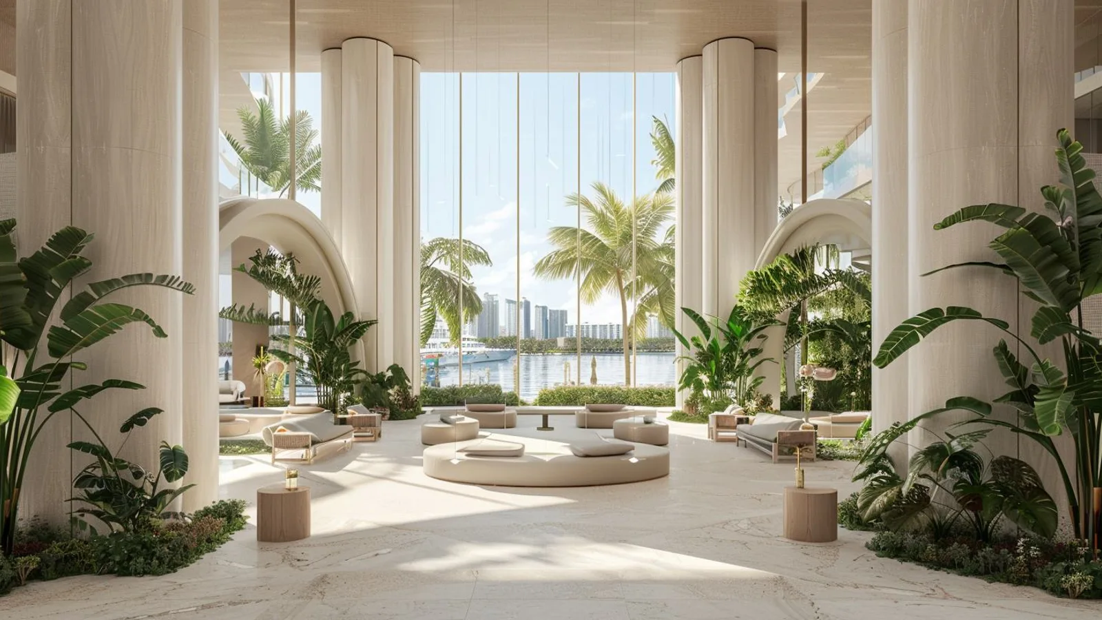 Coralis Residences podium lounge opening towards the pool deck