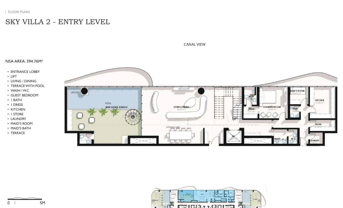 Coralis Residences 5-bedroom Type 2 Sky Villa entry-level floor plan with private pool, 4,249.16 sq ft.