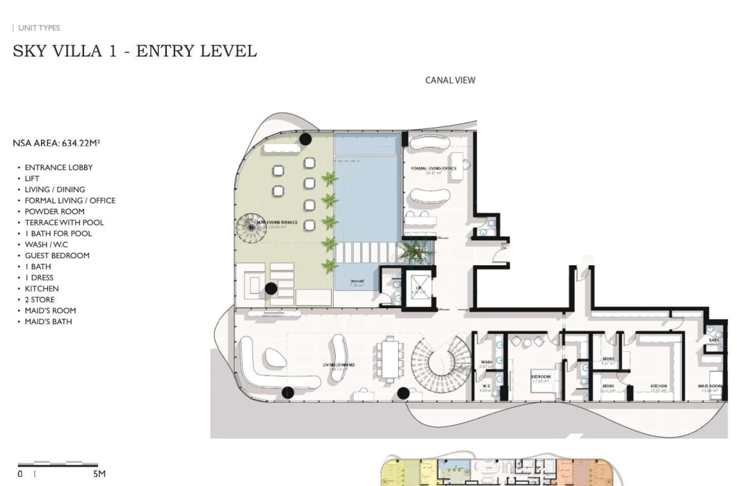 Coralis Residences 5-bedroom Type 1 Sky Villa entry-level floor plan with private pool, 6,826.69 sq ft.
