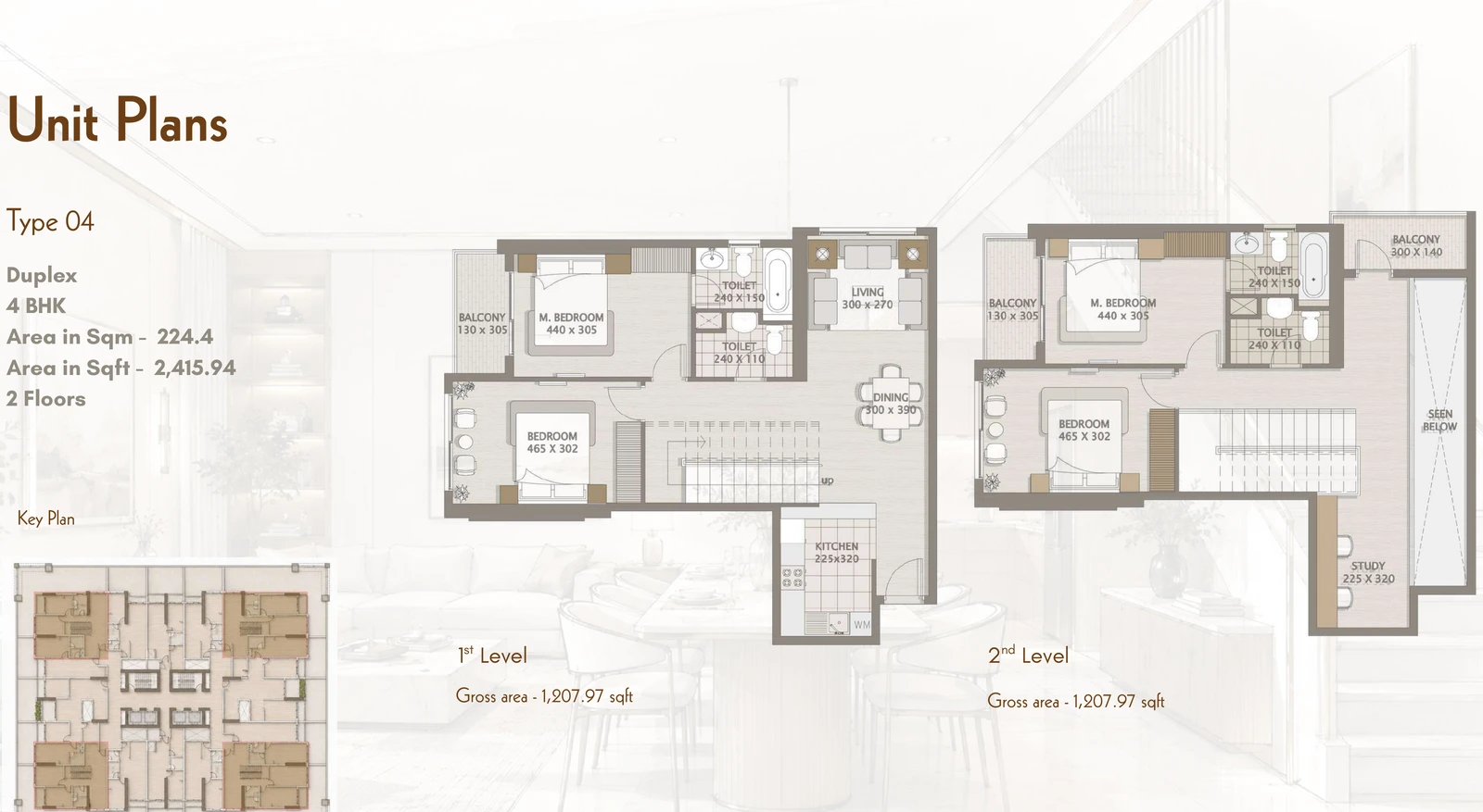 Platinum Heights 4-bedroom Type 04 duplex floor plan showing first and second levels in Platinum Heights, 2,415.94 sq ft